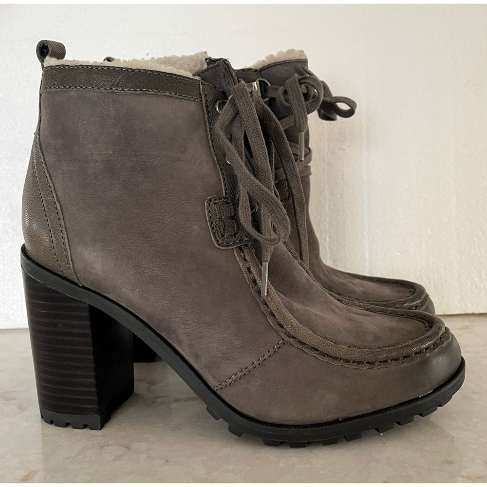 Sam Edelman Madge Dark Grey Suede Lace Up High Heel Ankle Boot 6.5 NWT